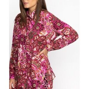 Johnny Was Dreamers Vivanna Silk Blouse M Floral Button Front Boho Shirt Top